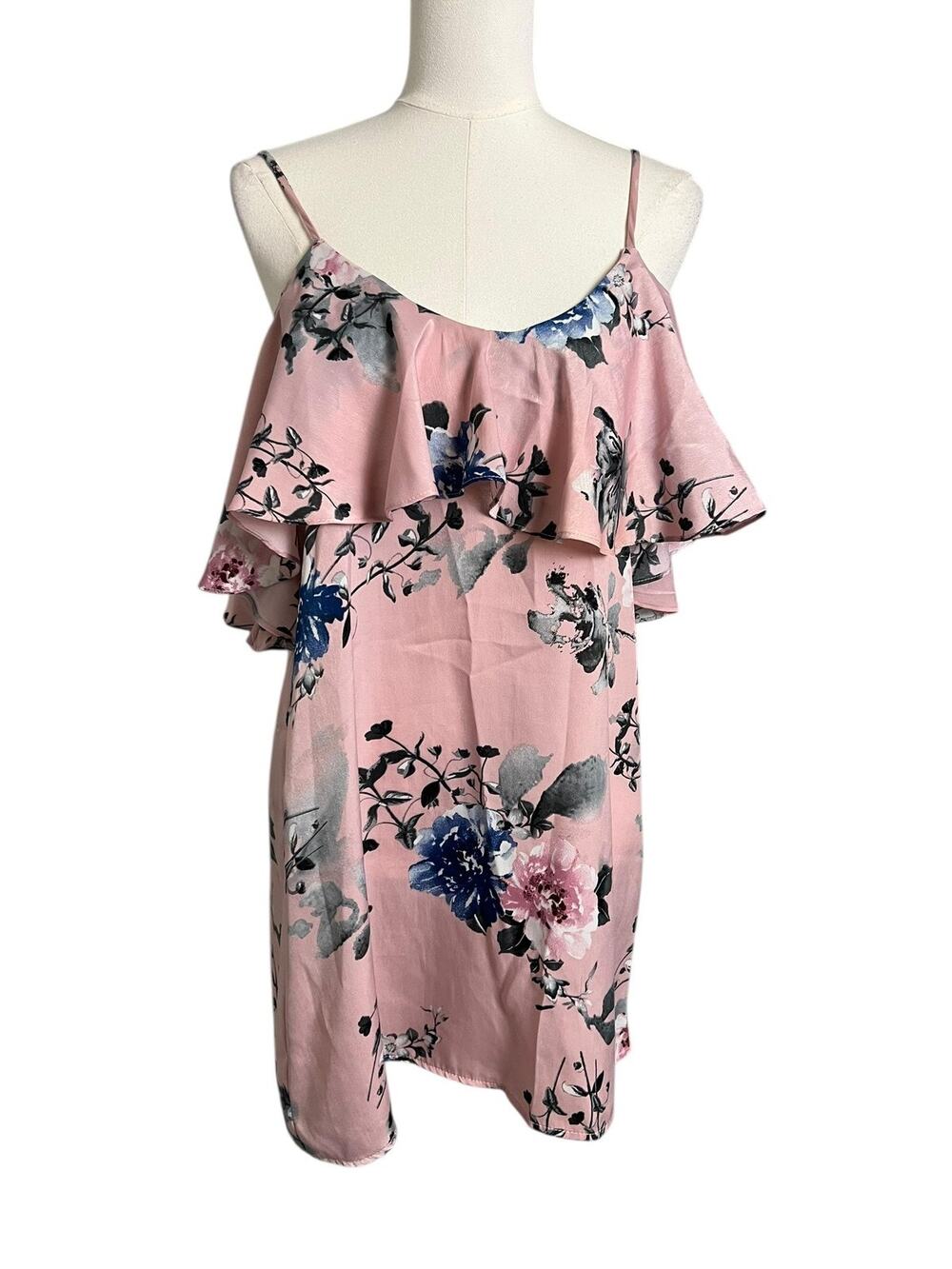GIBIU Sundress Womens S Pink Floral Ruffle Off Shoulder Short Summer Coquette